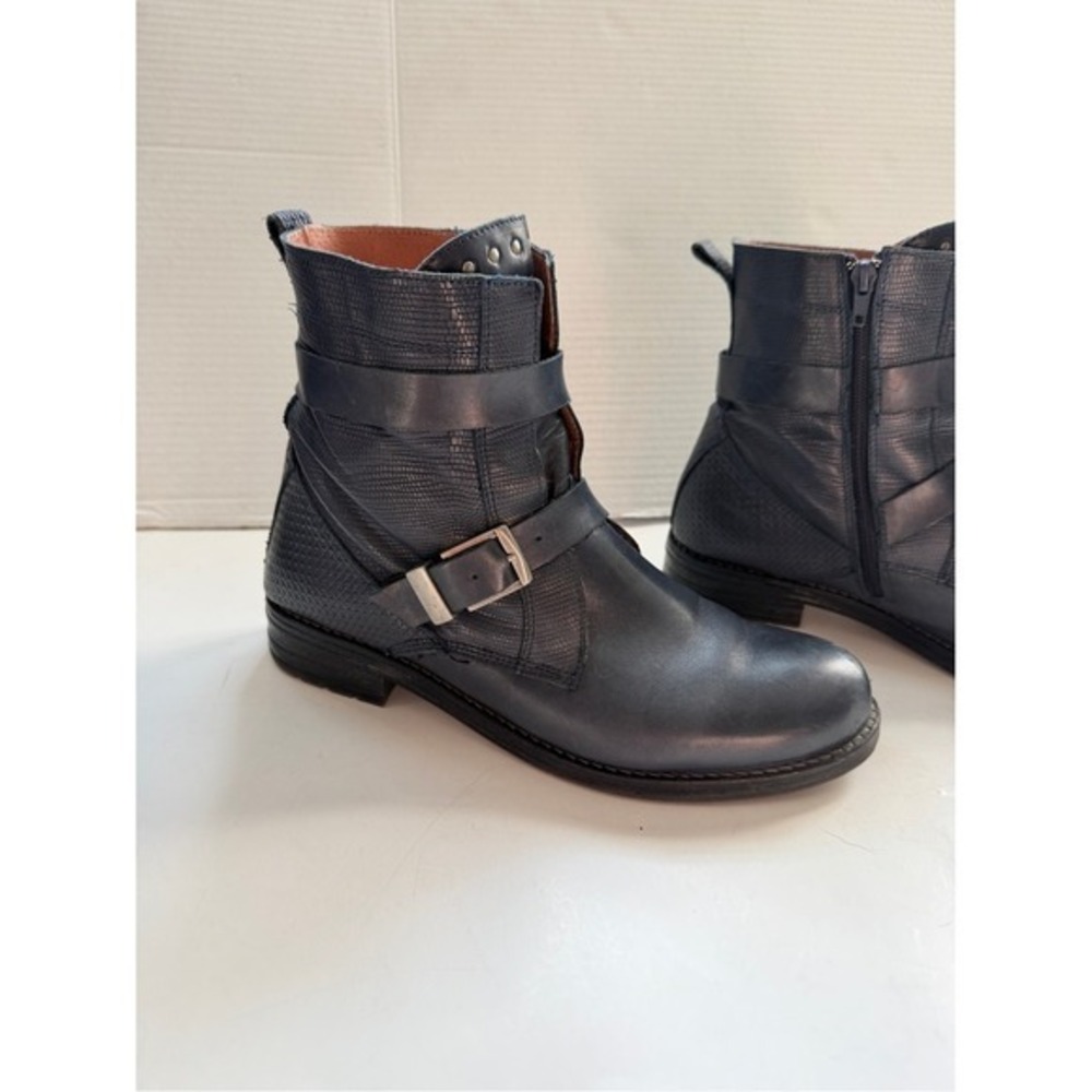 Eric Michael Carlotta Leather Moto Biker Boots Blue EU 41 Buckle Y2K Grunge